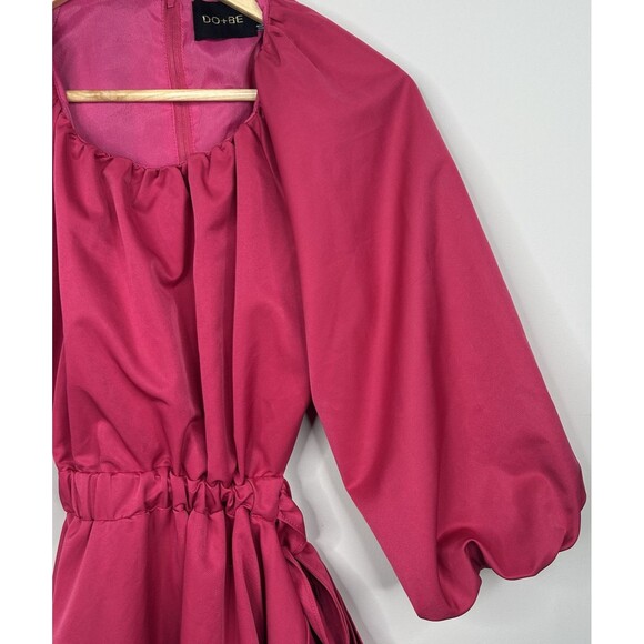 DO+ BE Magenta Open Back‎ Puff Sleeve Fit Flare Mini Dress Women’s Size Small - Picture 6 of 16